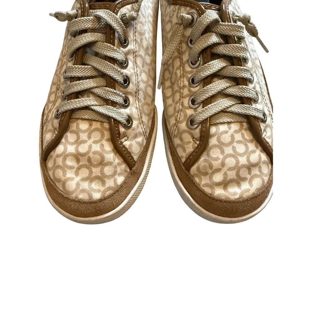 Pre- Loved Coach Edith Signature Canvas Sneakers Tan Brown Logo Women's Size 8M - Picture 12 of 16